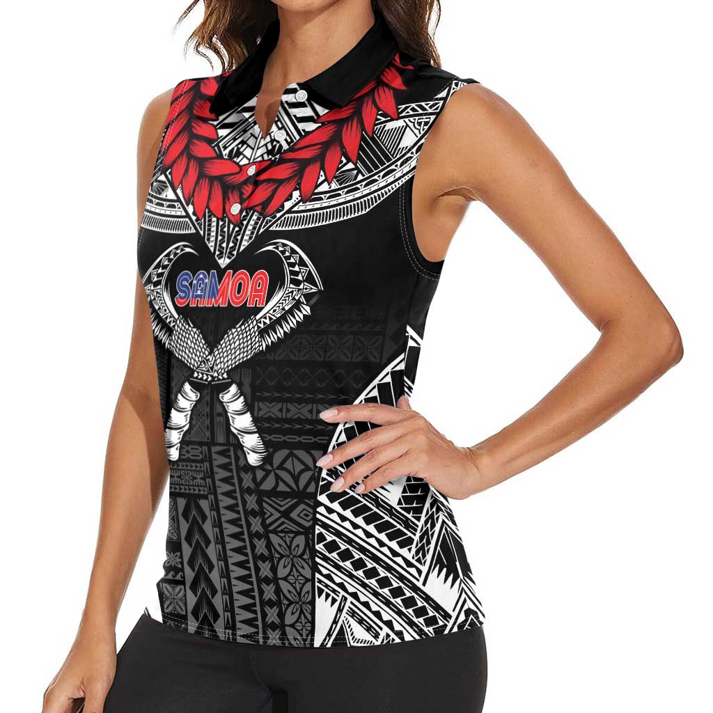 Personalized Talofa Samoa Women Sleeveless Polo Shirt Ulafala With Toa Nifo'oti - Black