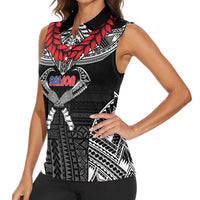 Personalized Talofa Samoa Women Sleeveless Polo Shirt Ulafala With Toa Nifo'oti - Black