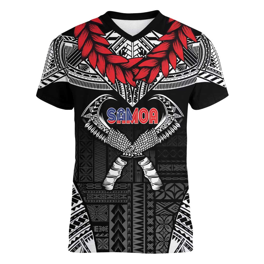 Personalized Talofa Samoa Women V-Neck T-Shirt Ulafala With Toa Nifo'oti - Black