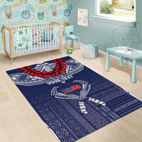 Personalized Talofa Samoa Area Rug Ulafala With Toa Nifo'oti - Blue