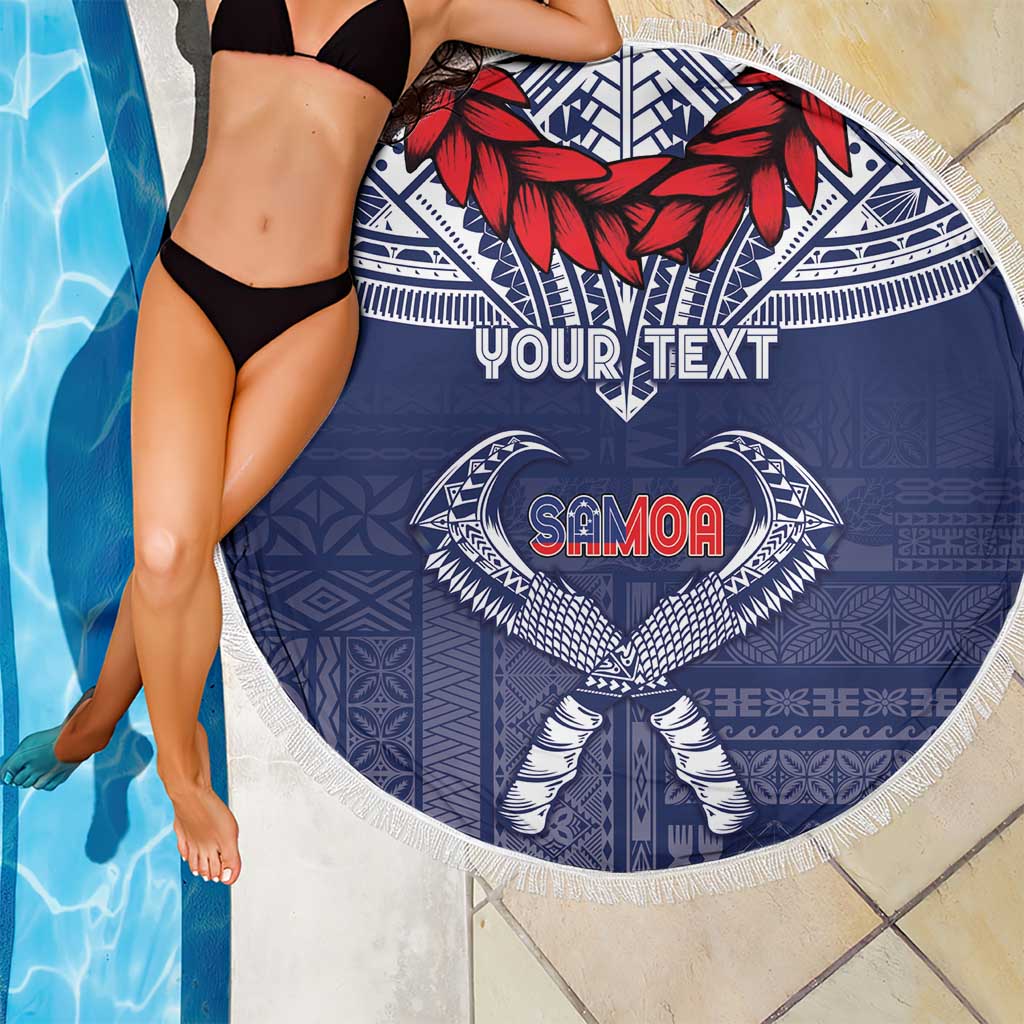 Personalized Talofa Samoa Beach Blanket Ulafala With Toa Nifo'oti - Blue