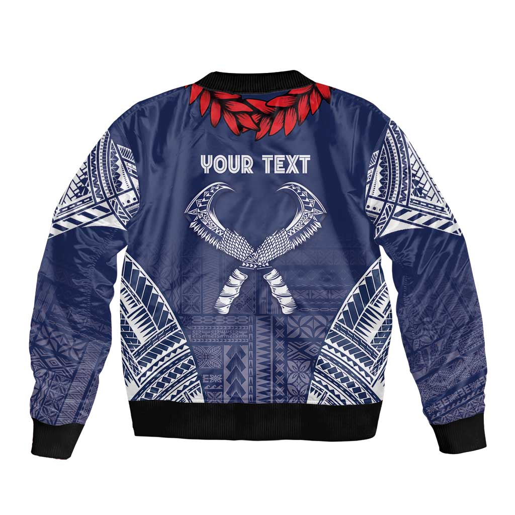 Personalized Talofa Samoa Bomber Jacket Ulafala With Toa Nifo'oti - Blue