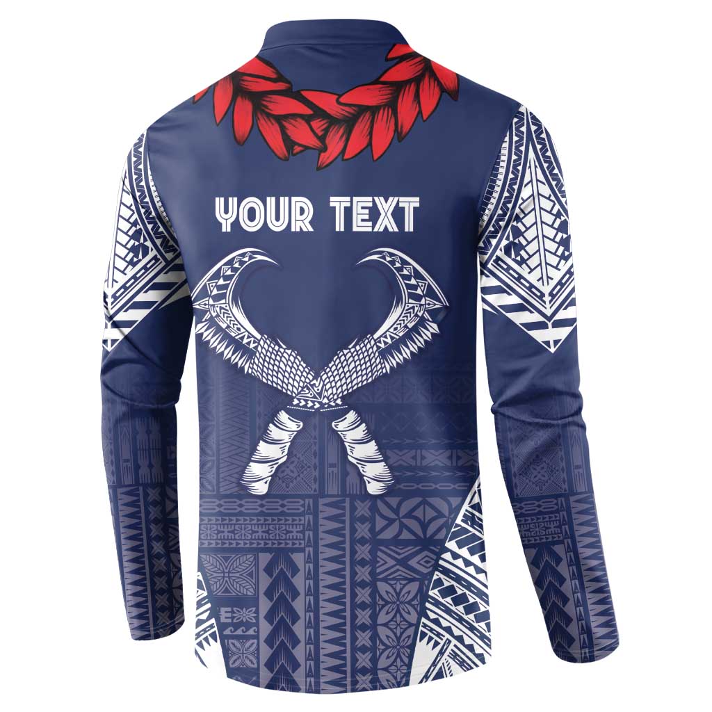 Personalized Talofa Samoa Button Sweatshirt Ulafala With Toa Nifo'oti - Blue