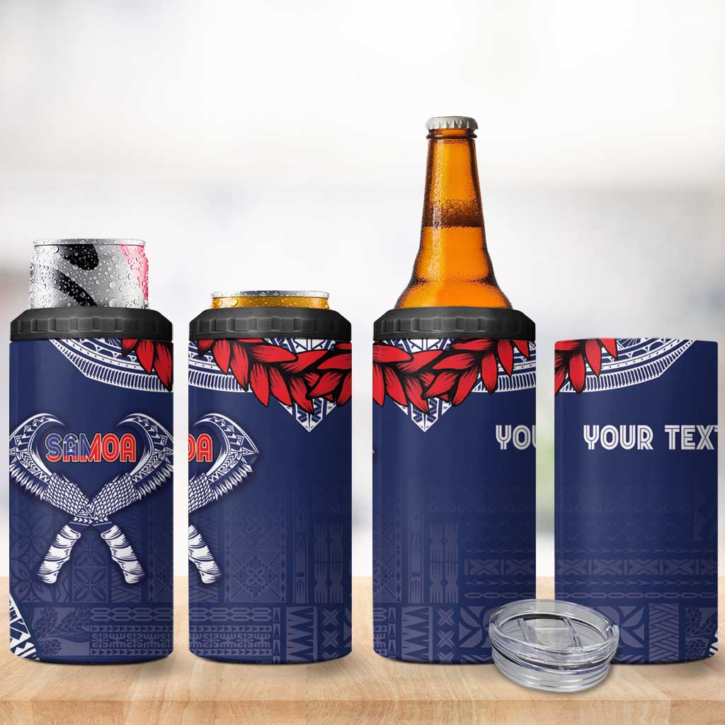 Personalized Talofa Samoa 4 in 1 Can Cooler Tumbler Ulafala With Toa Nifo'oti - Blue