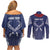 Personalized Talofa Samoa Couples Matching Off Shoulder Short Dress and Long Sleeve Button Shirt Ulafala With Toa Nifo'oti - Blue