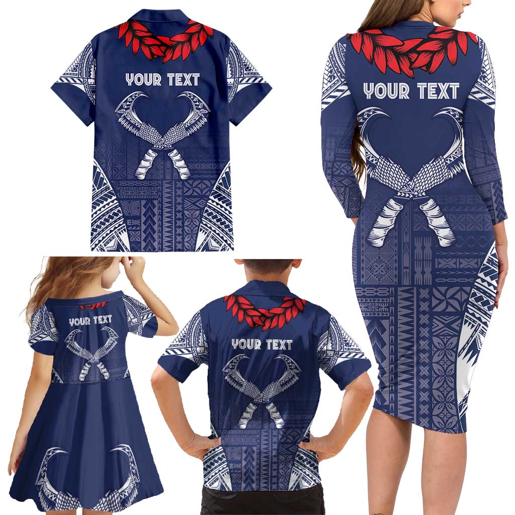 Personalized Talofa Samoa Family Matching Long Sleeve Bodycon Dress and Hawaiian Shirt Ulafala With Toa Nifo'oti - Blue