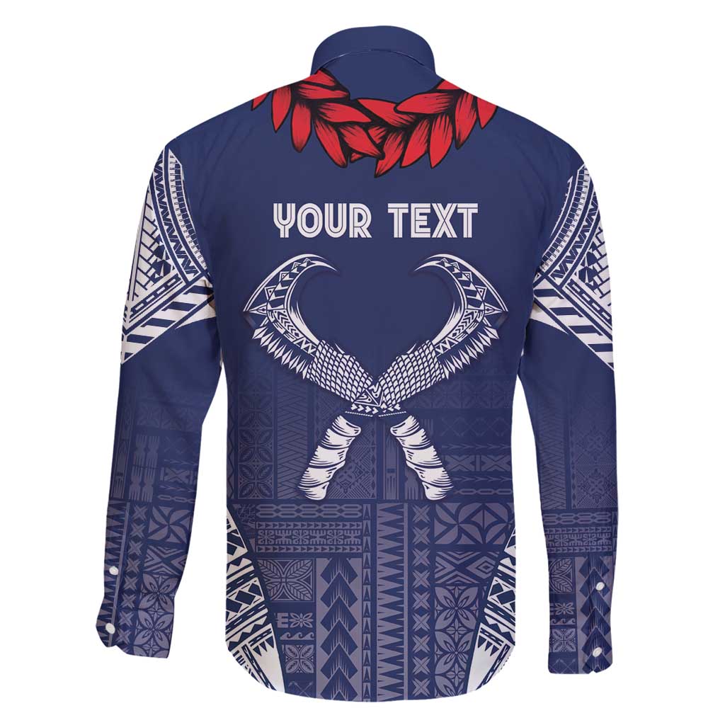 Personalized Talofa Samoa Family Matching Long Sleeve Bodycon Dress and Hawaiian Shirt Ulafala With Toa Nifo'oti - Blue