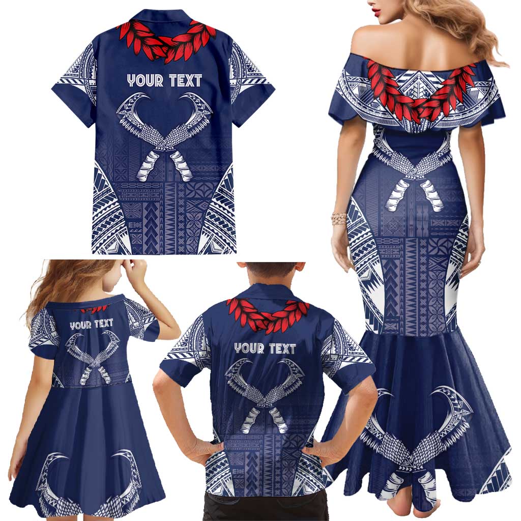 Personalized Talofa Samoa Family Matching Mermaid Dress and Hawaiian Shirt Ulafala With Toa Nifo'oti - Blue