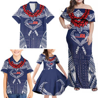 Personalized Talofa Samoa Family Matching Off Shoulder Maxi Dress and Hawaiian Shirt Ulafala With Toa Nifo'oti - Blue