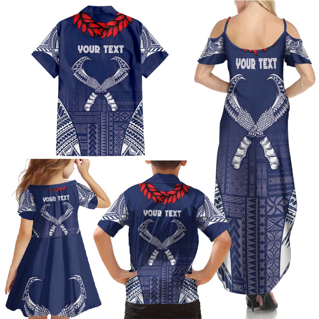 Personalized Talofa Samoa Family Matching Summer Maxi Dress and Hawaiian Shirt Ulafala With Toa Nifo'oti - Blue