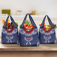 Personalized Talofa Samoa Grocery Bag Ulafala With Toa Nifo'oti - Blue