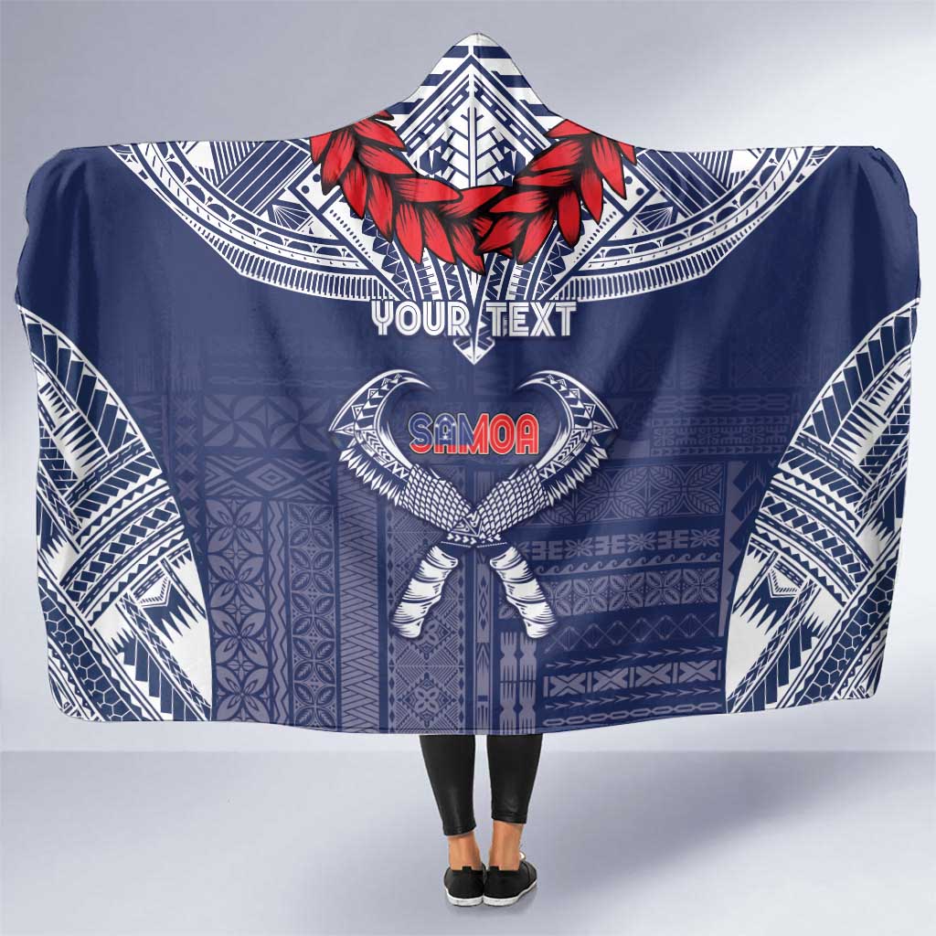 Personalized Talofa Samoa Hooded Blanket Ulafala With Toa Nifo'oti - Blue
