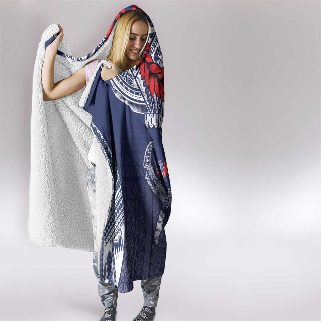 Personalized Talofa Samoa Hooded Blanket Ulafala With Toa Nifo'oti - Blue