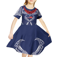 Personalized Talofa Samoa Kid Short Sleeve Dress Ulafala With Toa Nifo'oti - Blue