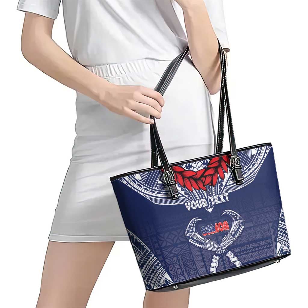 Personalized Talofa Samoa Leather Tote Bag Ulafala With Toa Nifo'oti - Blue