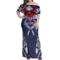 Personalized Talofa Samoa Off Shoulder Maxi Dress Ulafala With Toa Nifo'oti - Blue