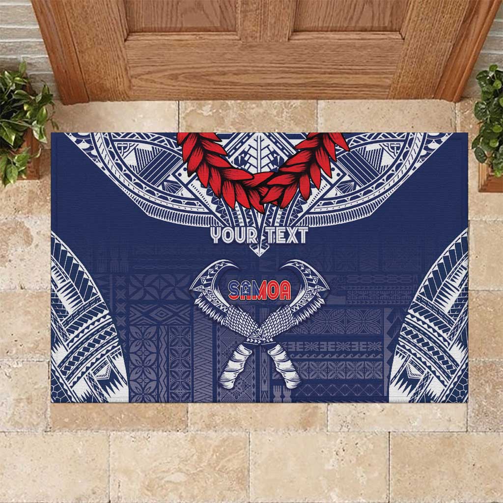 Personalized Talofa Samoa Rubber Doormat Ulafala With Toa Nifo'oti - Blue