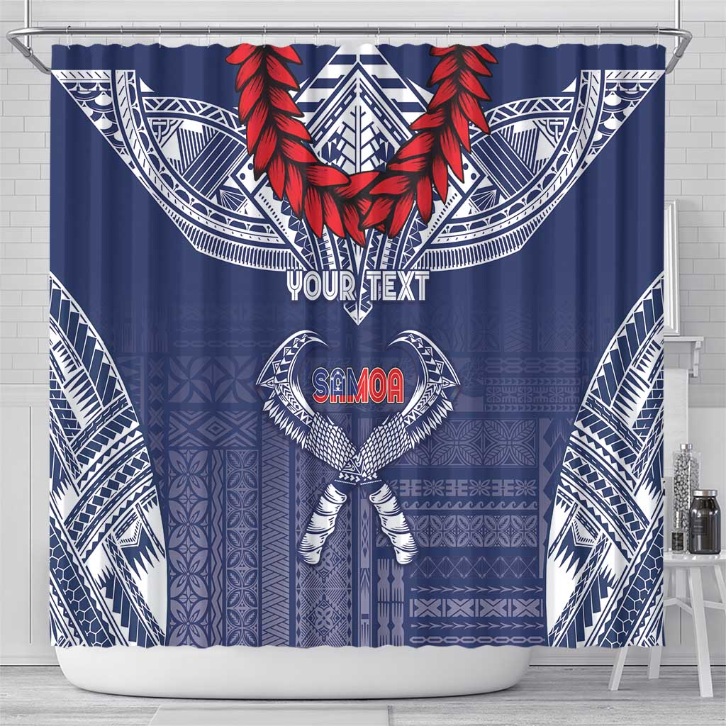 Personalized Talofa Samoa Shower Curtain Ulafala With Toa Nifo'oti - Blue
