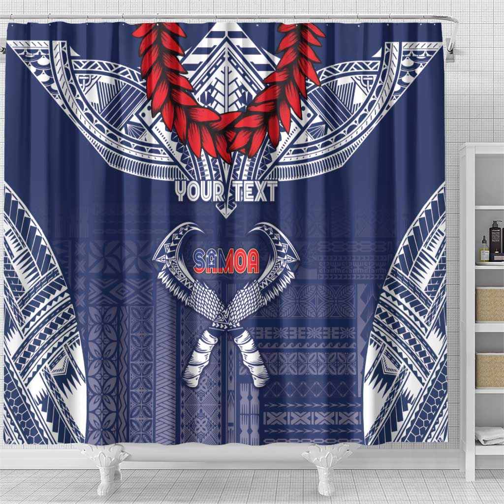 Personalized Talofa Samoa Shower Curtain Ulafala With Toa Nifo'oti - Blue