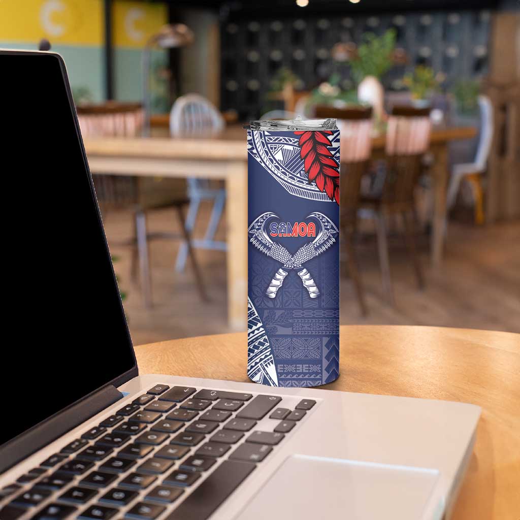Personalized Talofa Samoa Skinny Tumbler Ulafala With Toa Nifo'oti - Blue