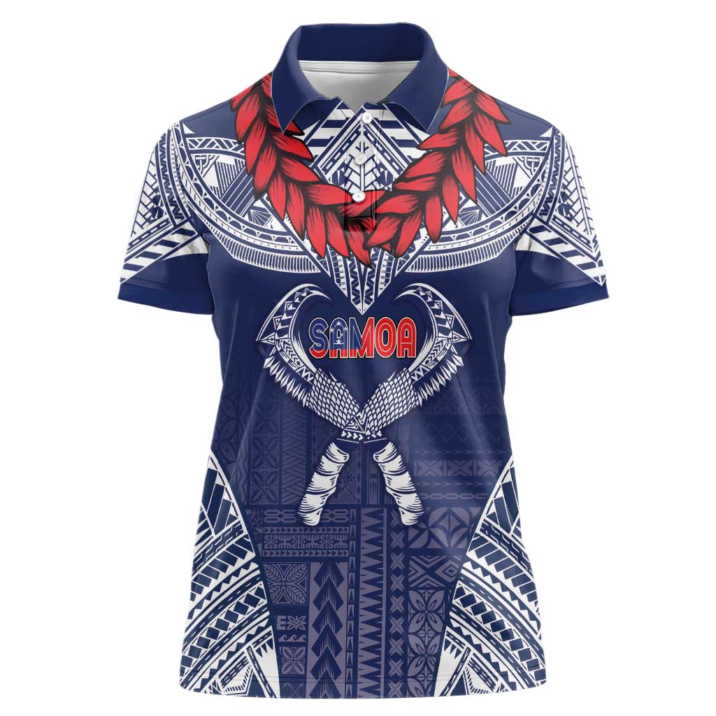 Personalized Talofa Samoa Women Polo Shirt Ulafala With Toa Nifo'oti - Blue