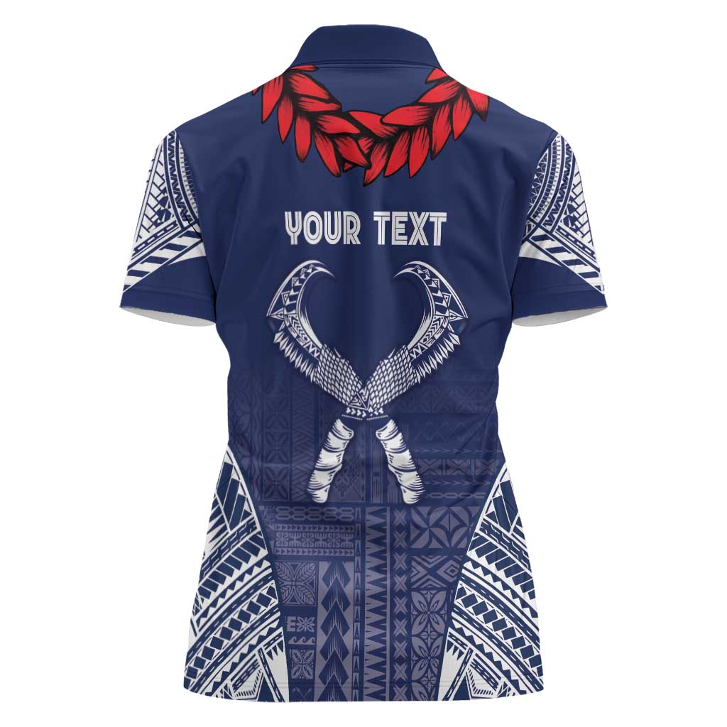 Personalized Talofa Samoa Women Polo Shirt Ulafala With Toa Nifo'oti - Blue