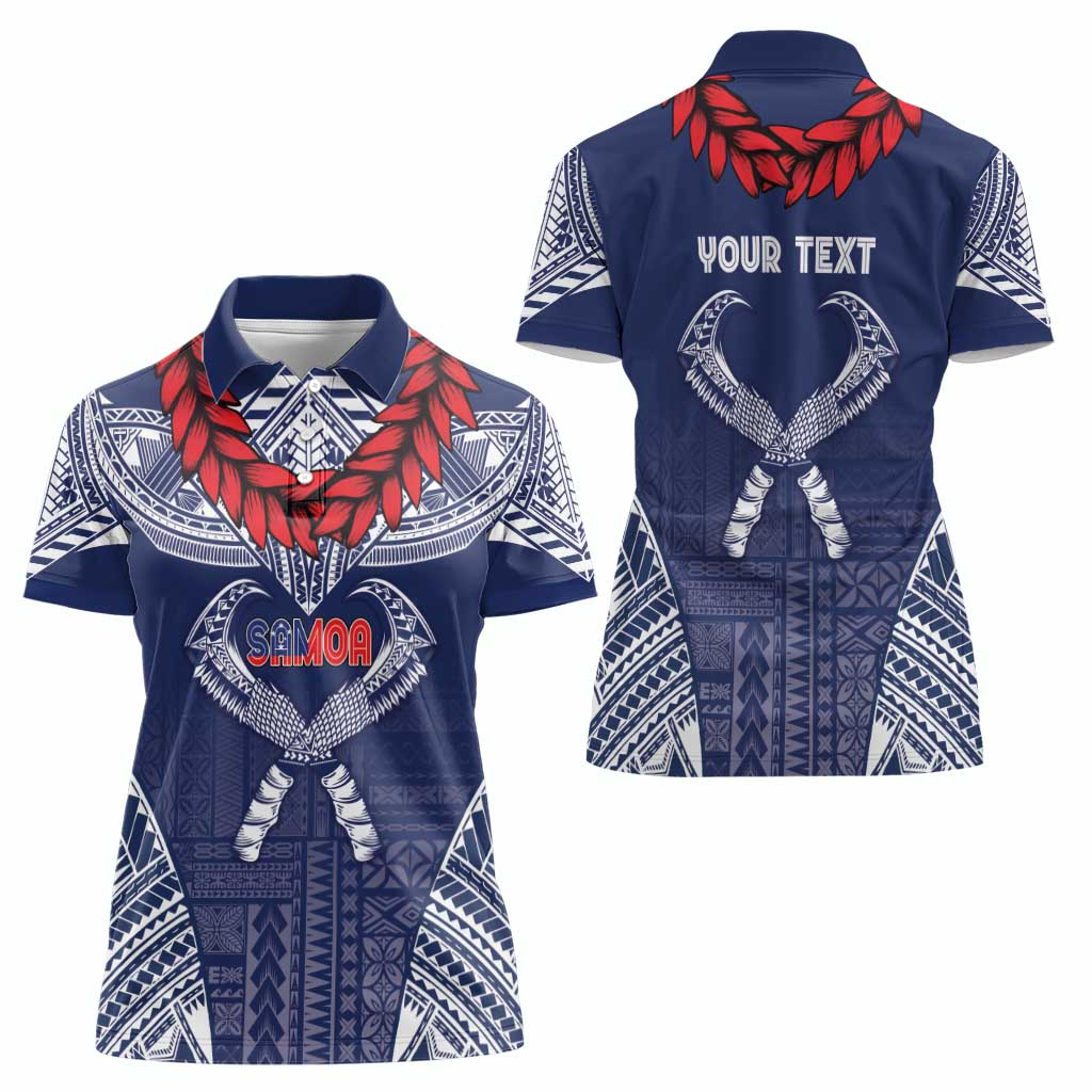 Personalized Talofa Samoa Women Polo Shirt Ulafala With Toa Nifo'oti - Blue