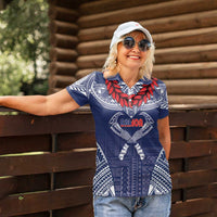 Personalized Talofa Samoa Women Polo Shirt Ulafala With Toa Nifo'oti - Blue