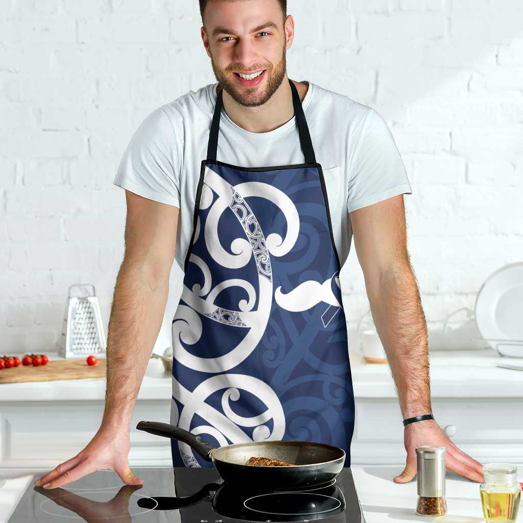 New Zealand Maori Mo Bros Apron Blue Ribbon With Koru Kowhaiwhai - Polynesian Pride