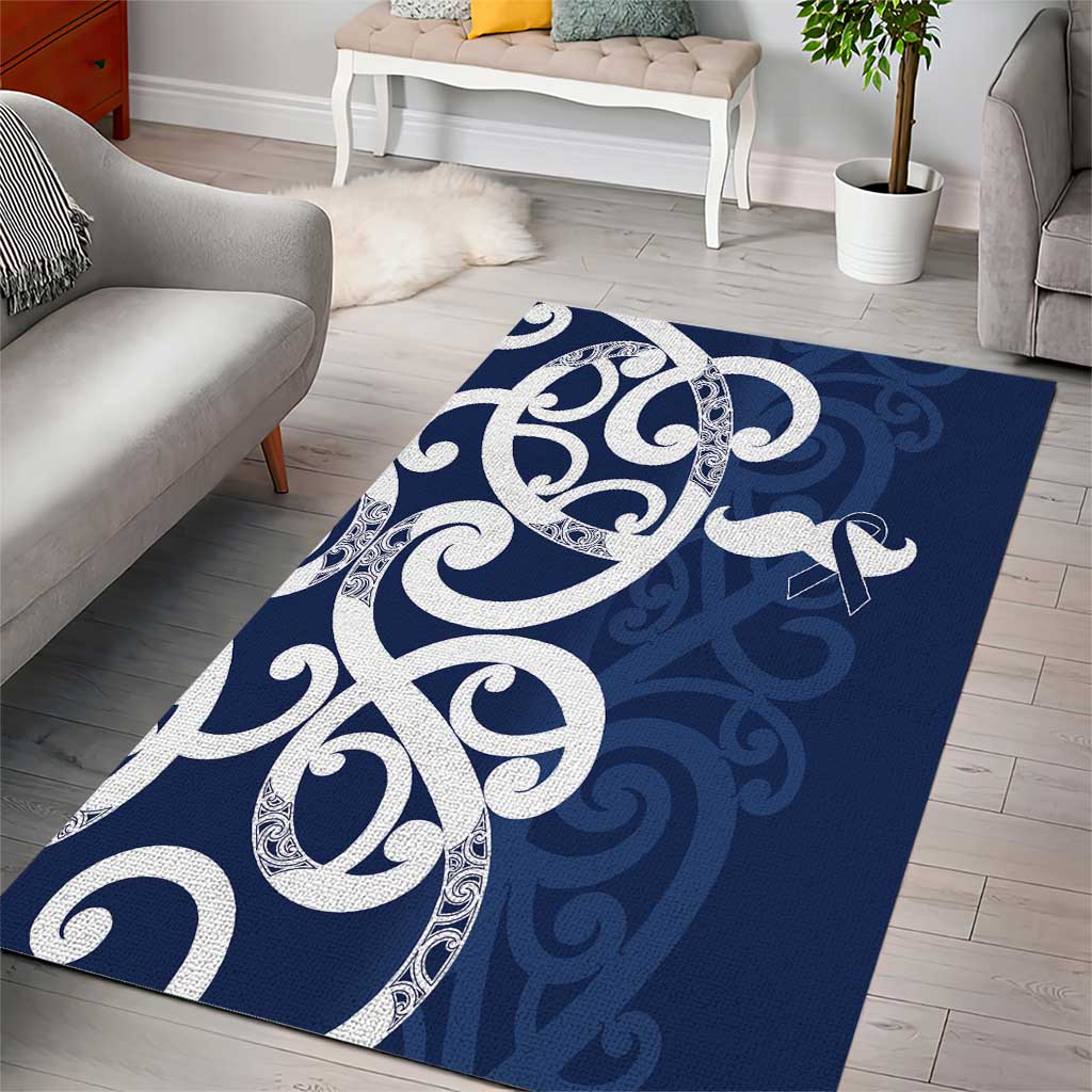 New Zealand Maori Mo Bros Area Rug Blue Ribbon With Koru Kowhaiwhai - Polynesian Pride