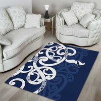 New Zealand Maori Mo Bros Area Rug Blue Ribbon With Koru Kowhaiwhai - Polynesian Pride