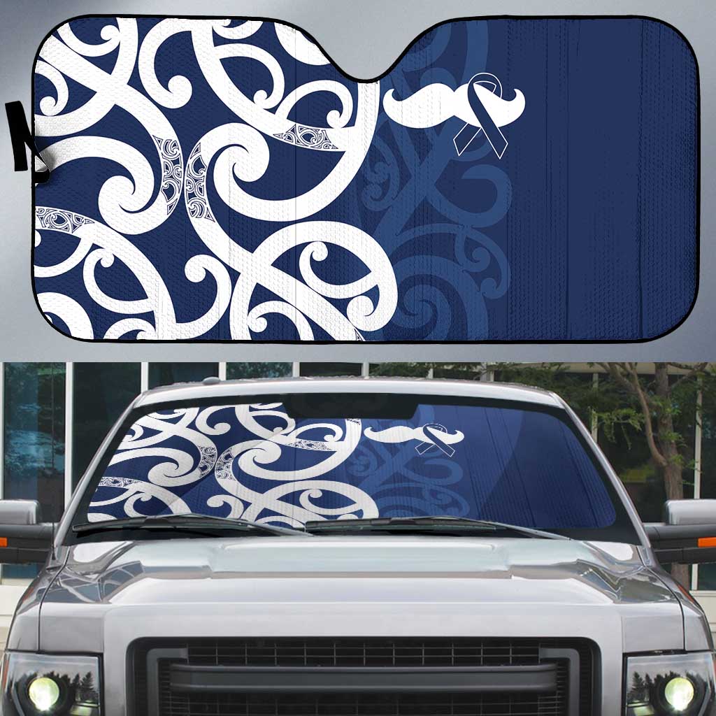New Zealand Maori Mo Bros Auto Sun Shade Blue Ribbon With Koru Kowhaiwhai - Polynesian Pride