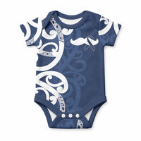 New Zealand Maori Mo Bros Baby Onesie Blue Ribbon With Koru Kowhaiwhai