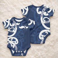 New Zealand Maori Mo Bros Baby Onesie Blue Ribbon With Koru Kowhaiwhai