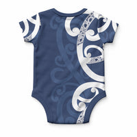 New Zealand Maori Mo Bros Baby Onesie Blue Ribbon With Koru Kowhaiwhai