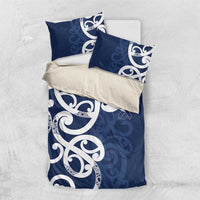 New Zealand Maori Mo Bros Bedding Set Blue Ribbon With Koru Kowhaiwhai - Polynesian Pride