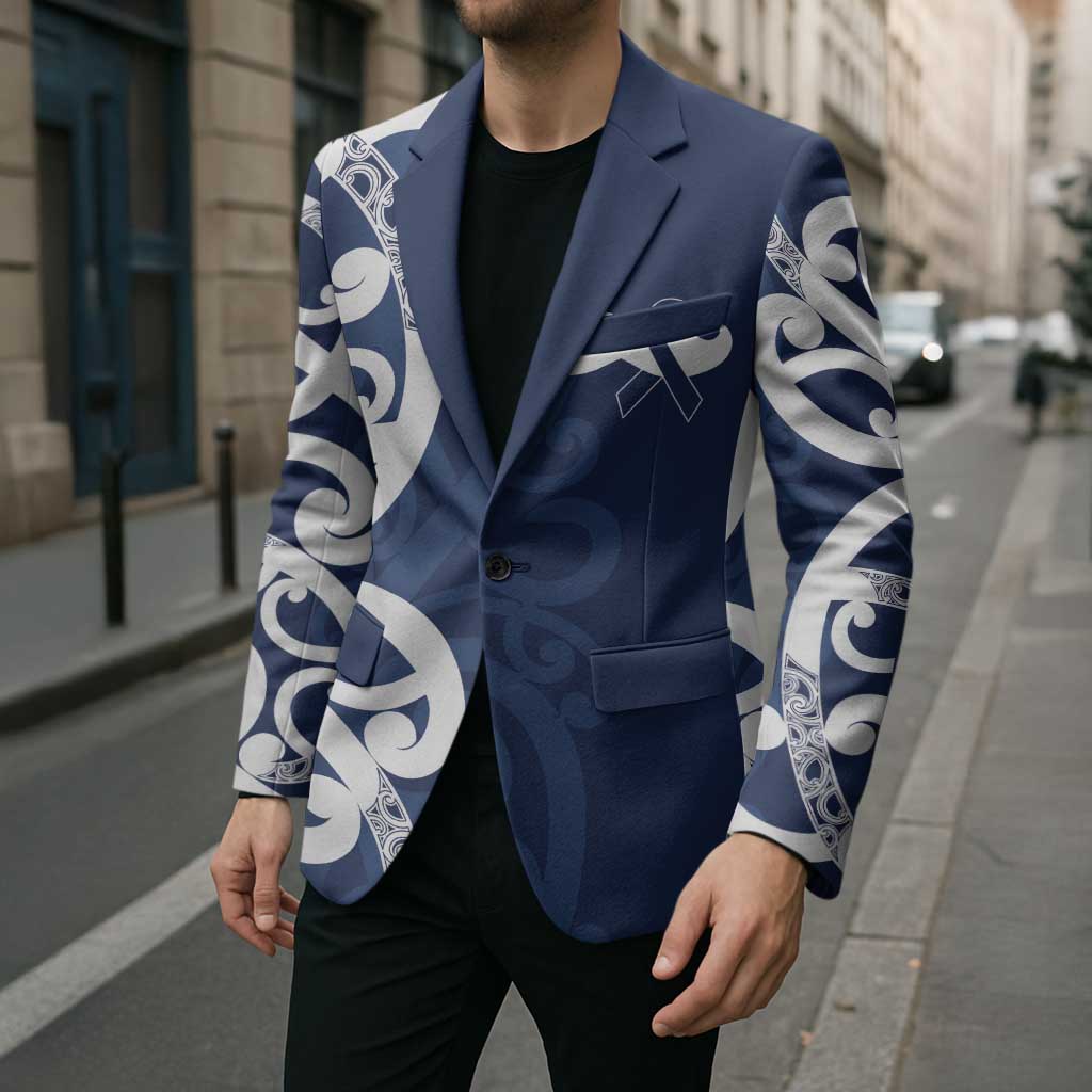 New Zealand Maori Mo Bros Blazer Blue Ribbon With Koru Kowhaiwhai - Polynesian Pride