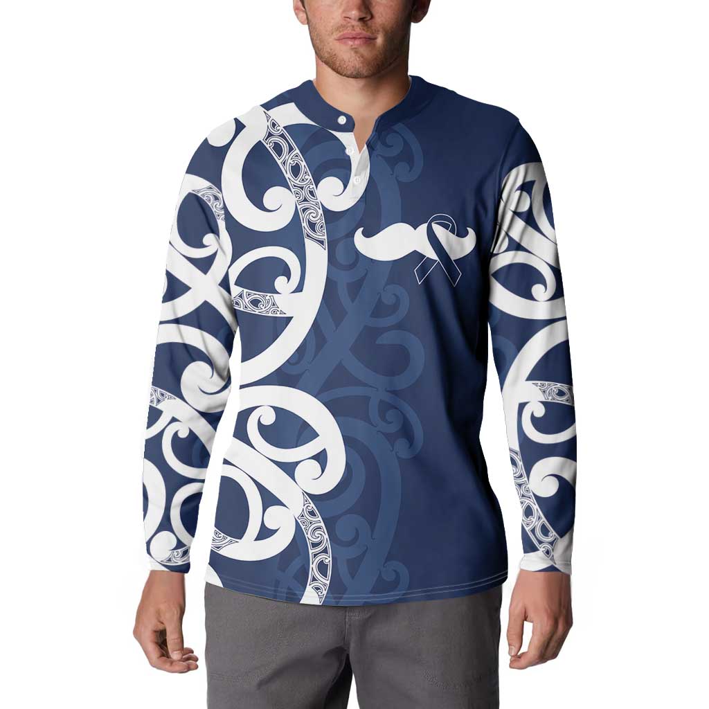 New Zealand Maori Mo Bros Button Sweatshirt Blue Ribbon With Koru Kowhaiwhai - Polynesian Pride