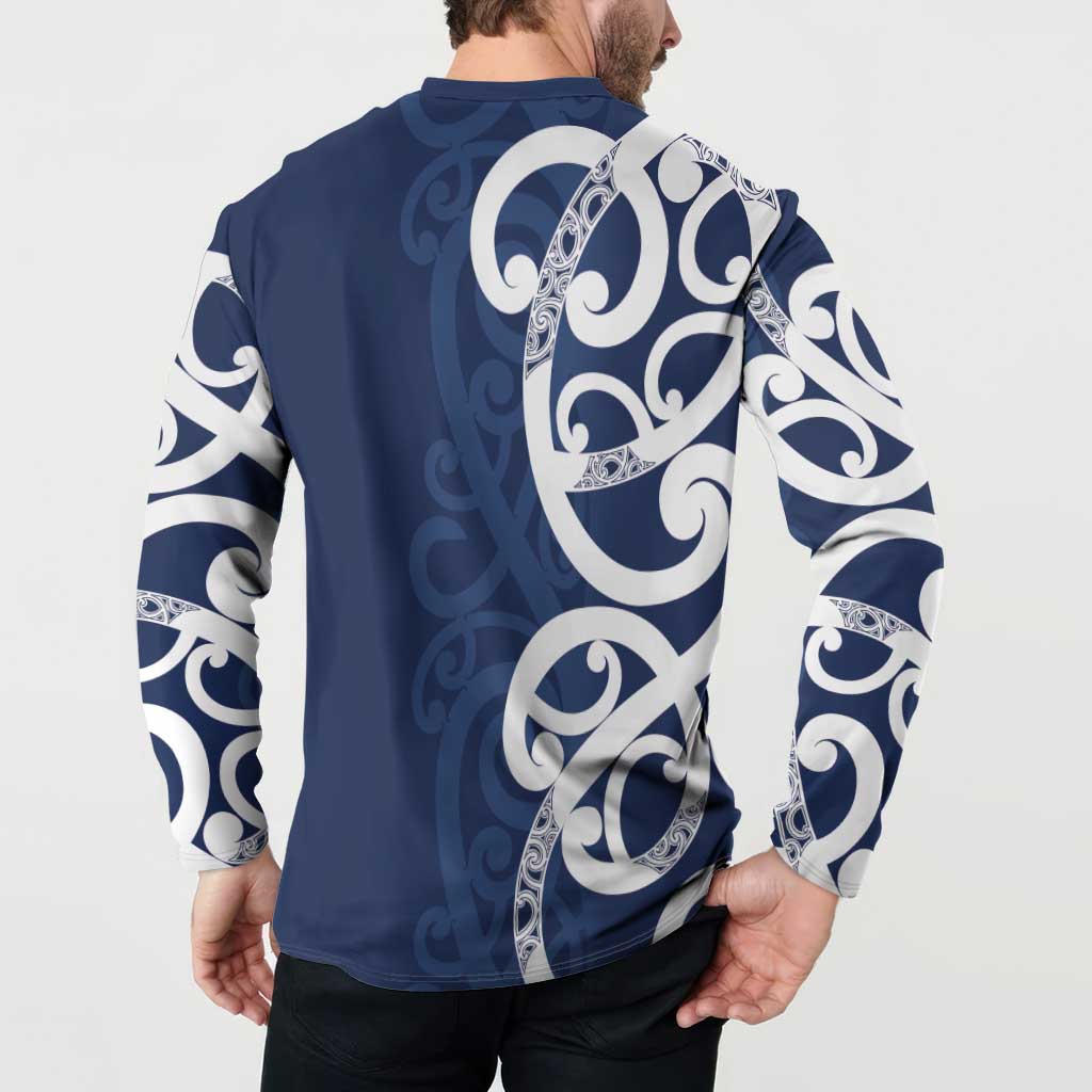 New Zealand Maori Mo Bros Button Sweatshirt Blue Ribbon With Koru Kowhaiwhai - Polynesian Pride