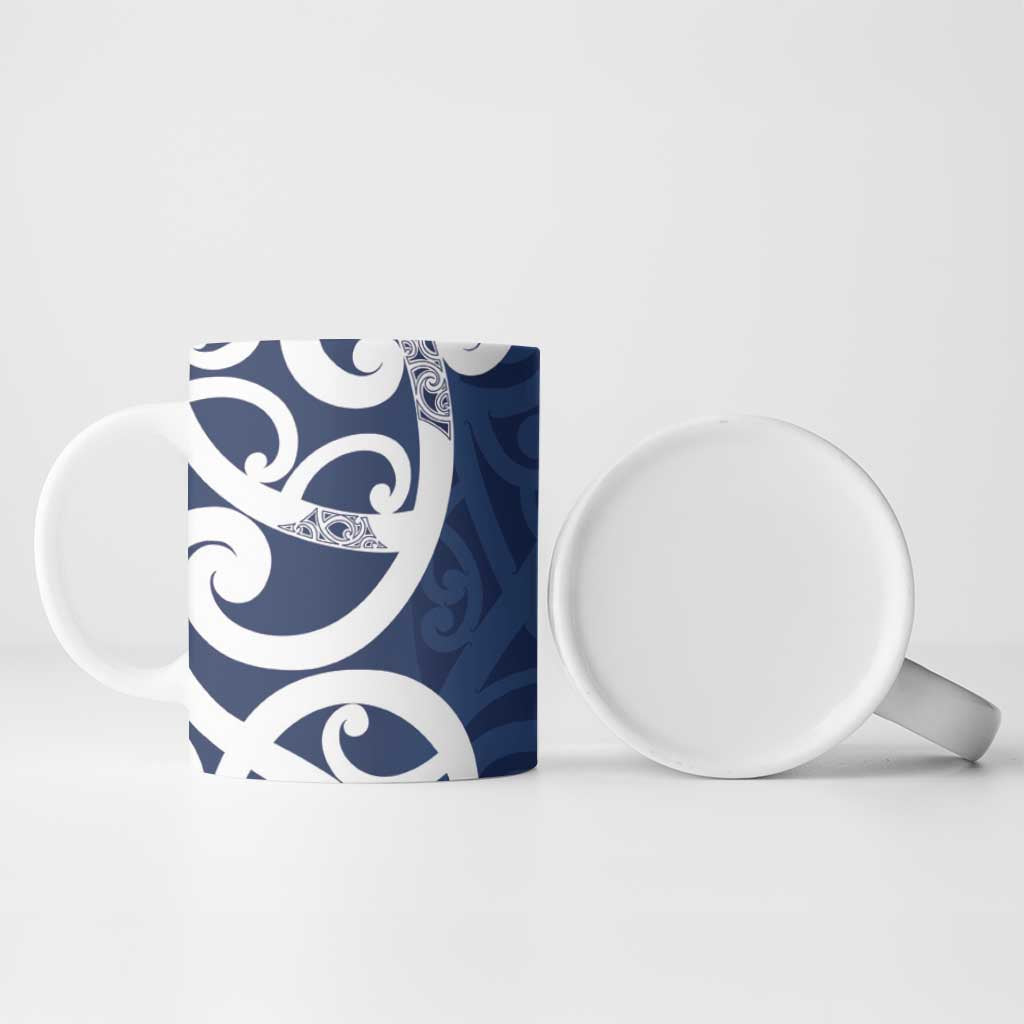 New Zealand Maori Mo Bros Ceramic Mug Blue Ribbon With Koru Kowhaiwhai - Polynesian Pride