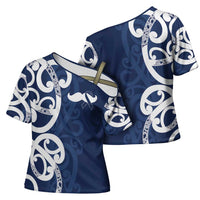 New Zealand Maori Mo Bros Cross Shoulder Shirt Blue Ribbon With Koru Kowhaiwhai - Polynesian Pride