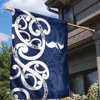 New Zealand Maori Mo Bros Garden Flag Blue Ribbon With Koru Kowhaiwhai - Polynesian Pride