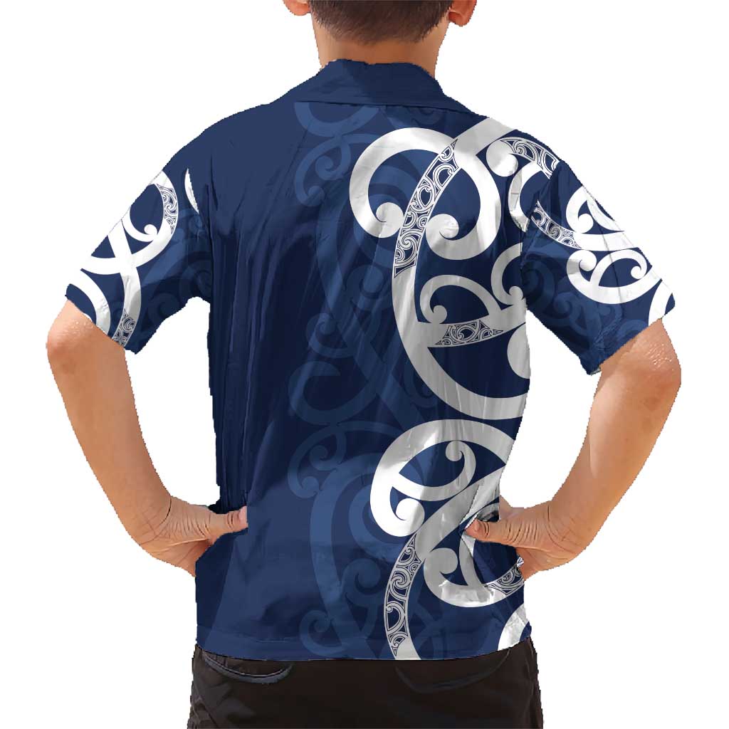 New Zealand Maori Mo Bros Kid Hawaiian Shirt Blue Ribbon With Koru Kowhaiwhai - Polynesian Pride