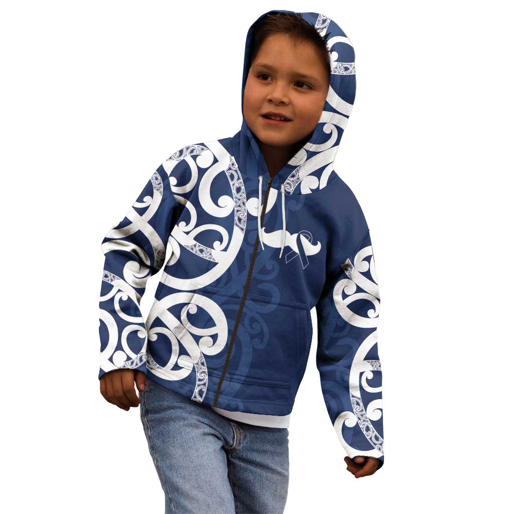 New Zealand Maori Mo Bros Kid Hoodie Blue Ribbon With Koru Kowhaiwhai - Polynesian Pride