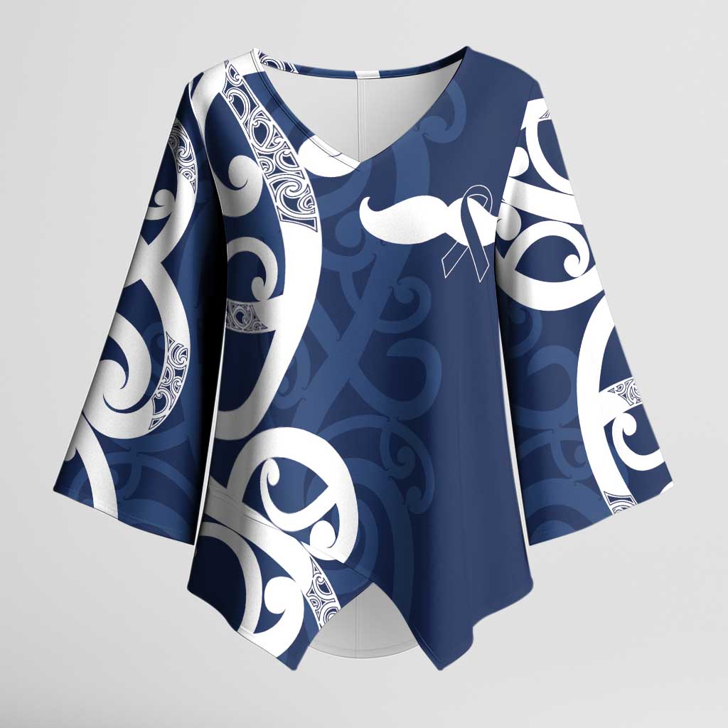 New Zealand Maori Mo Bros Kimono Sleeve Blouse Blue Ribbon With Koru Kowhaiwhai - Polynesian Pride