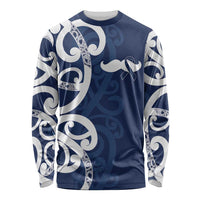 New Zealand Maori Mo Bros Long Sleeve Shirt Blue Ribbon With Koru Kowhaiwhai - Polynesian Pride