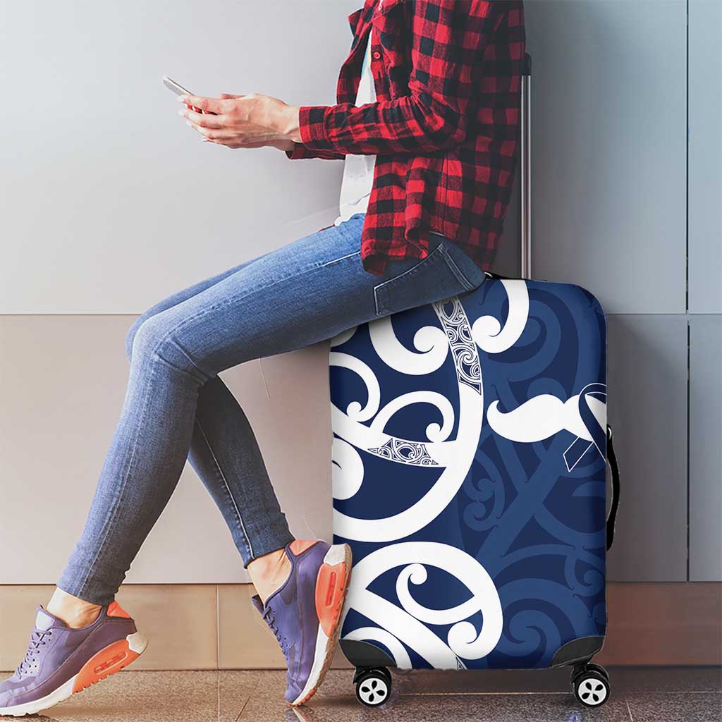 New Zealand Maori Mo Bros Luggage Cover Blue Ribbon With Koru Kowhaiwhai - Polynesian Pride