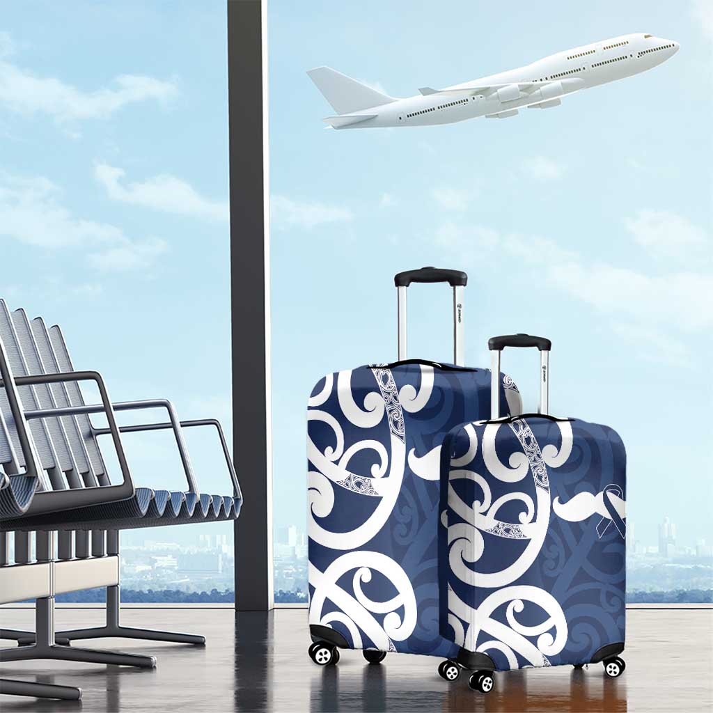 New Zealand Maori Mo Bros Luggage Cover Blue Ribbon With Koru Kowhaiwhai - Polynesian Pride