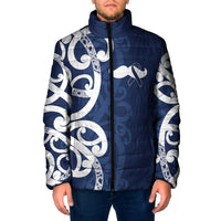 New Zealand Maori Mo Bros Padded Jacket Blue Ribbon With Koru Kowhaiwhai - Polynesian Pride