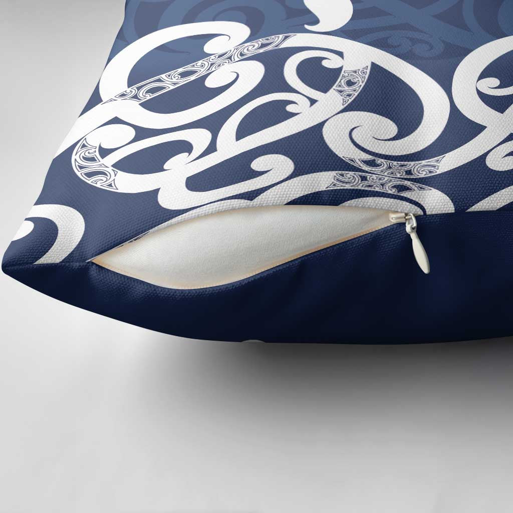 New Zealand Maori Mo Bros Pillow Cover Blue Ribbon With Koru Kowhaiwhai - Polynesian Pride